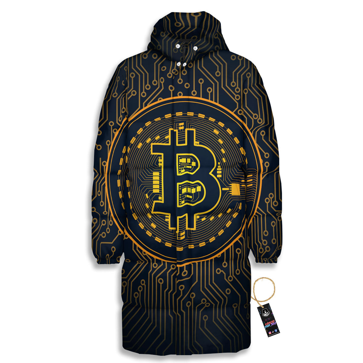 Symbol Bitcoin Crypto Print Long Down Jacket-grizzshop