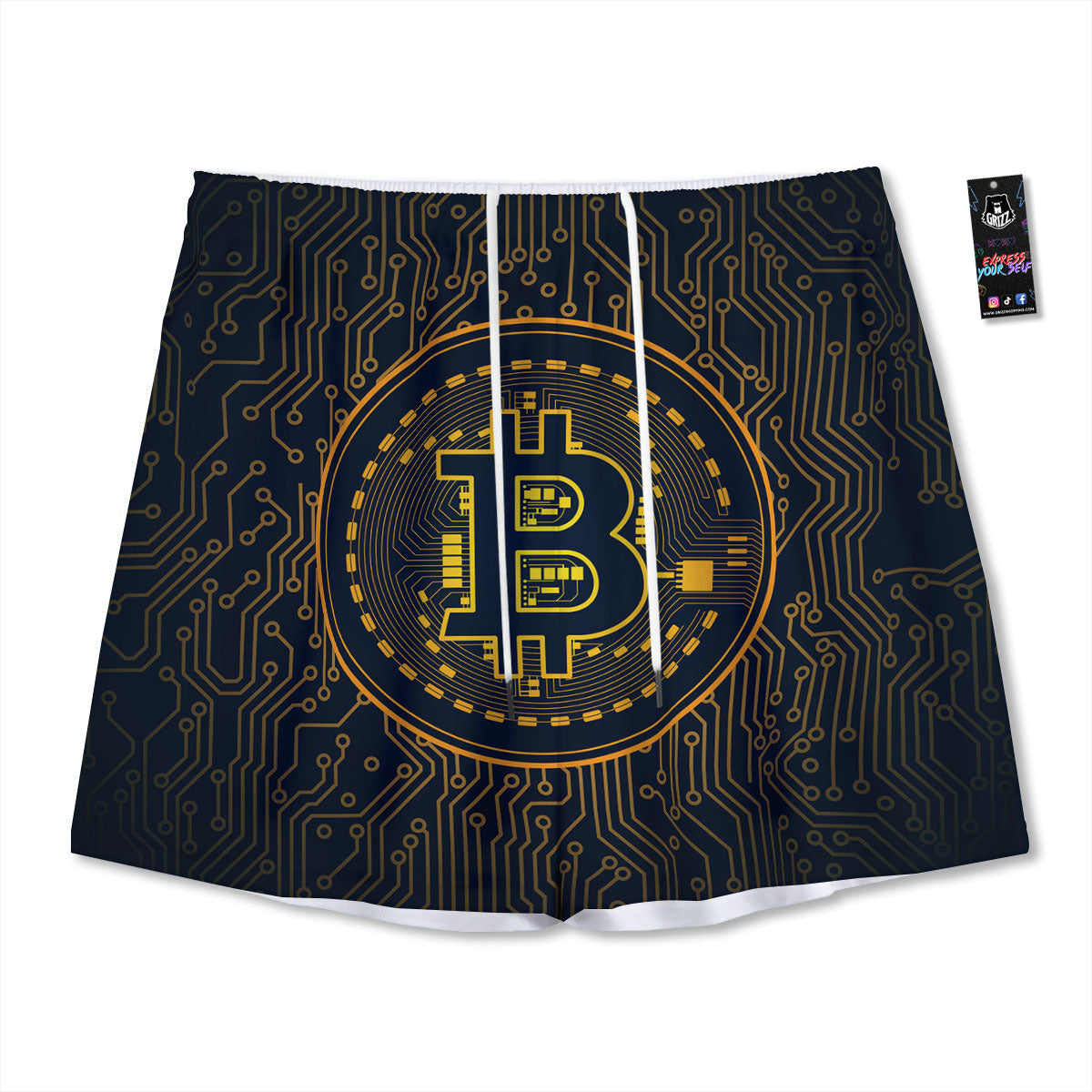 Sun And Gold Moon Print Mesh Shorts