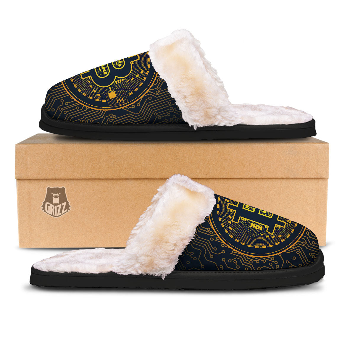 Symbol Bitcoin Crypto Print Slippers-grizzshop