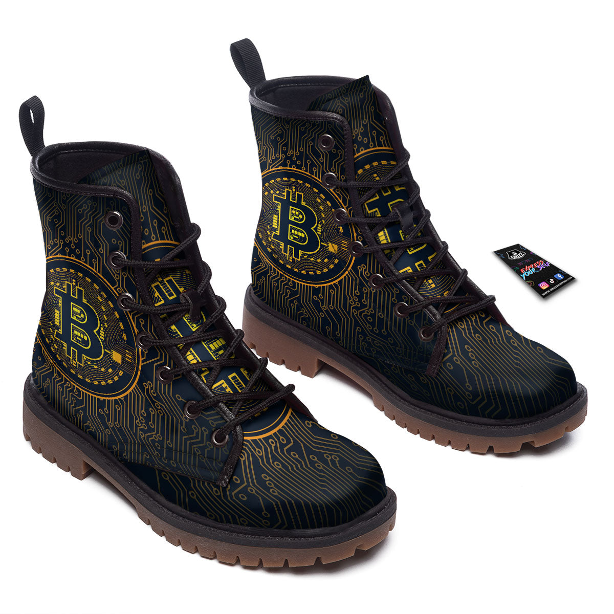 Symbol Bitcoin Crypto Print Work Boots-grizzshop
