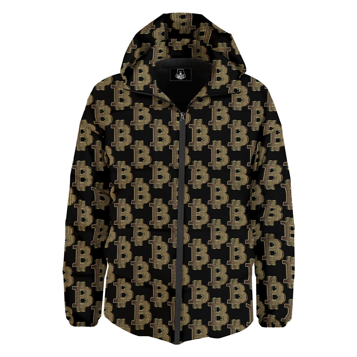 Symbol Bitcoin Print Pattern Down Jacket-grizzshop