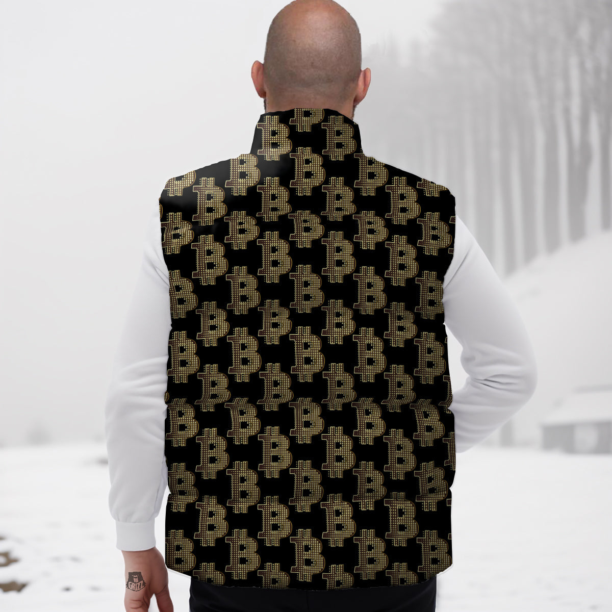 Symbol Bitcoin Print Pattern Down Vest-grizzshop