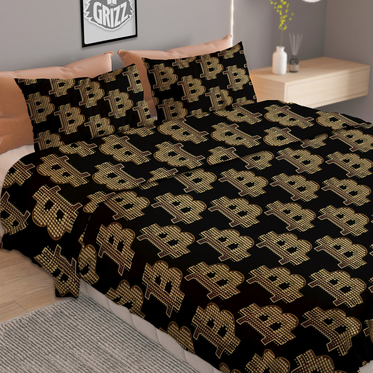 Symbol Bitcoin Print Pattern Duvet Cover Bedding Set