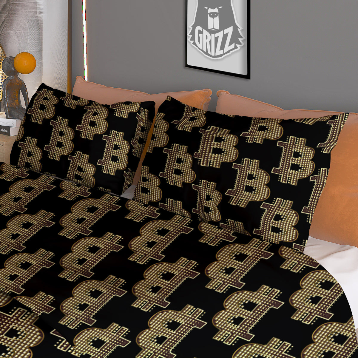 Symbol Bitcoin Print Pattern Duvet Cover Bedding Set