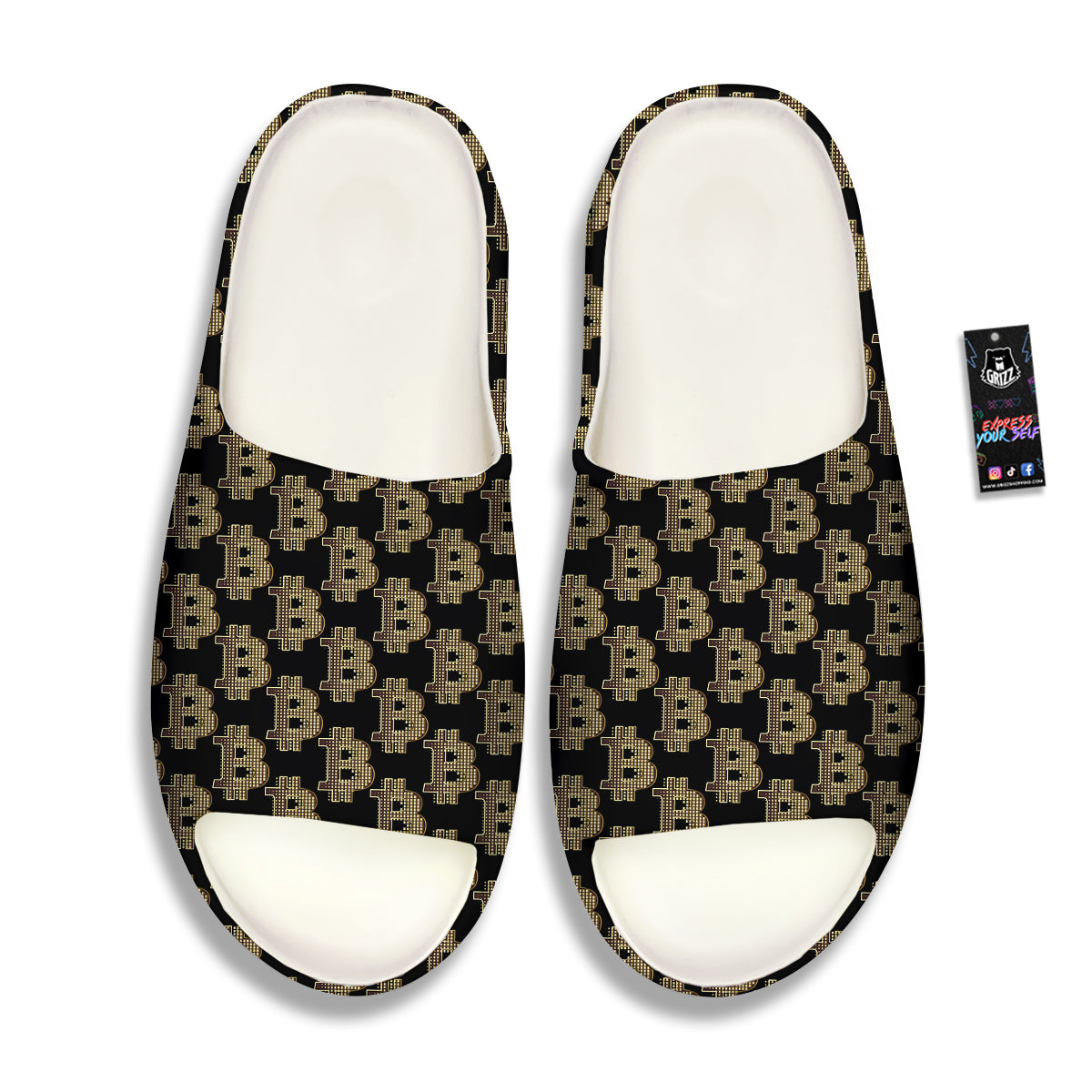 Symbol Bitcoin Print Pattern Sandals-grizzshop