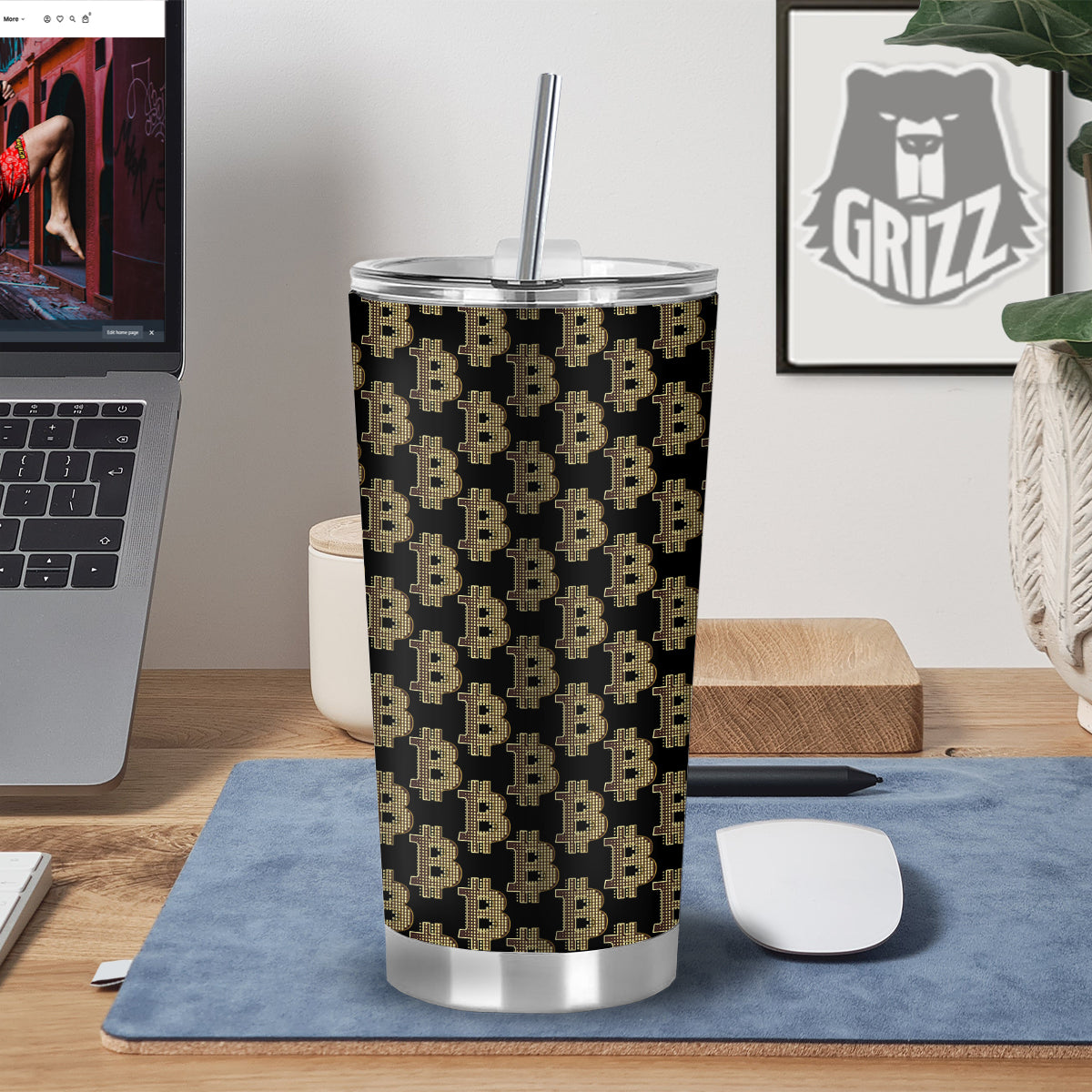 Symbol Bitcoin Print Pattern Tumbler-grizzshop