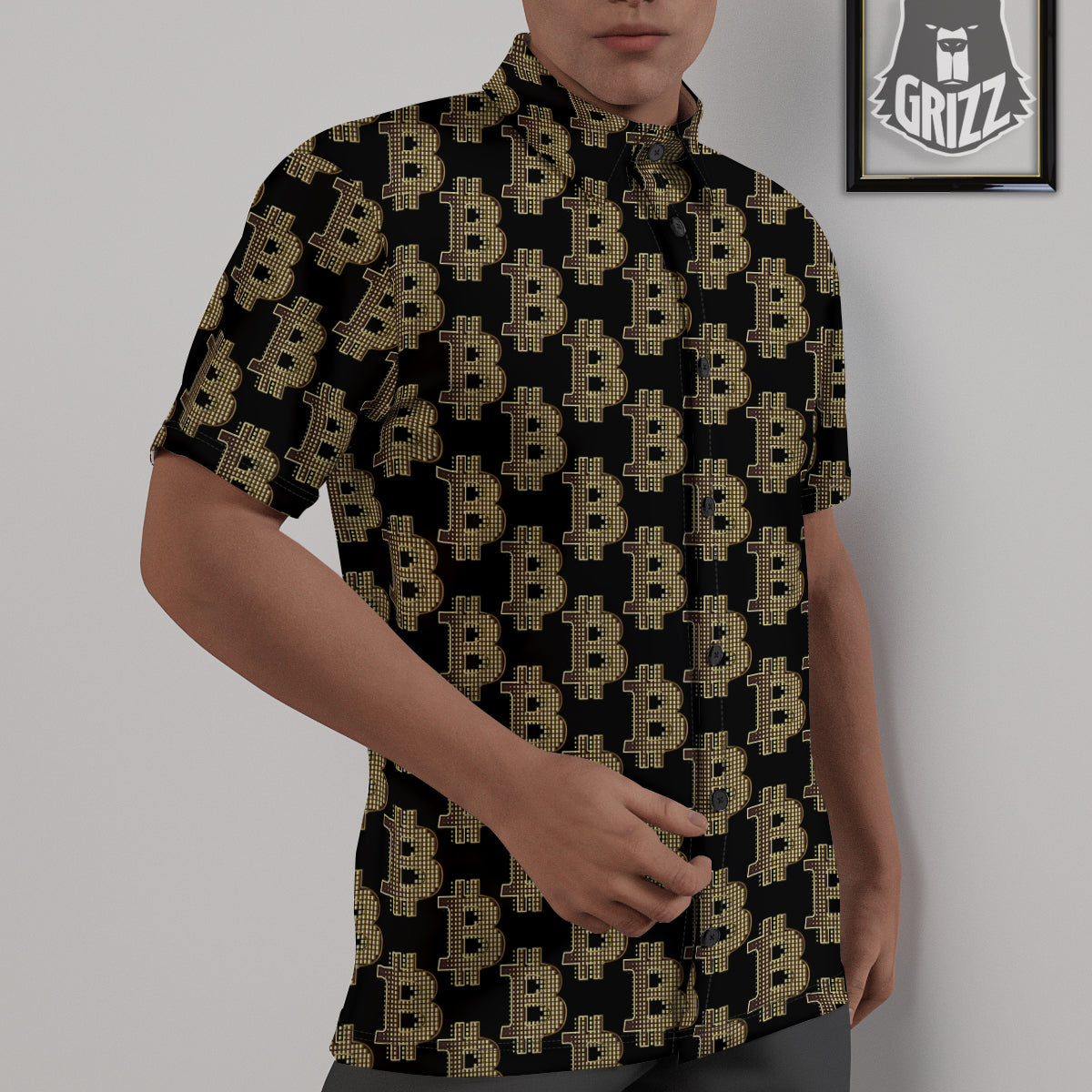 Symbol Bitcoin Print Pattern Untucked Shirts-grizzshop