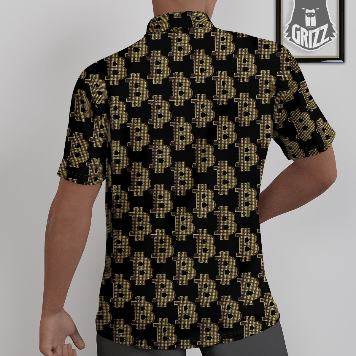 Symbol Bitcoin Print Pattern Untucked Shirts-grizzshop