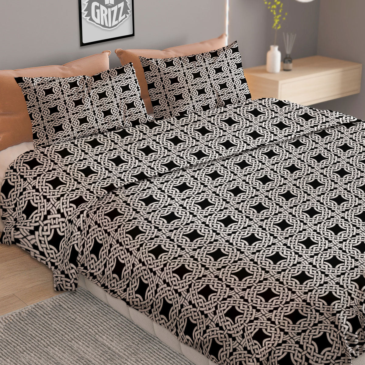 Symbol Black Celtic Print Pattern Duvet Cover Bedding Set