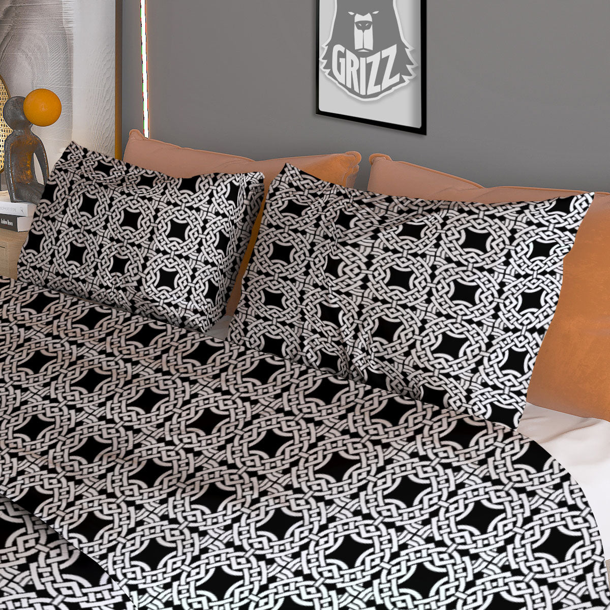 Symbol Black Celtic Print Pattern Duvet Cover Bedding Set