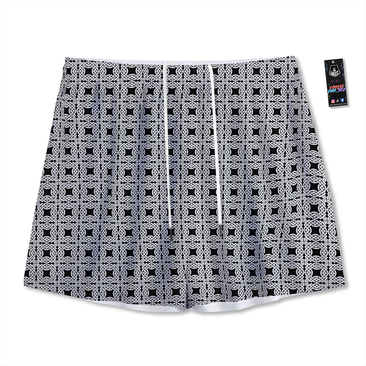 Sun And Moon Geometric Celestial Print Mesh Shorts