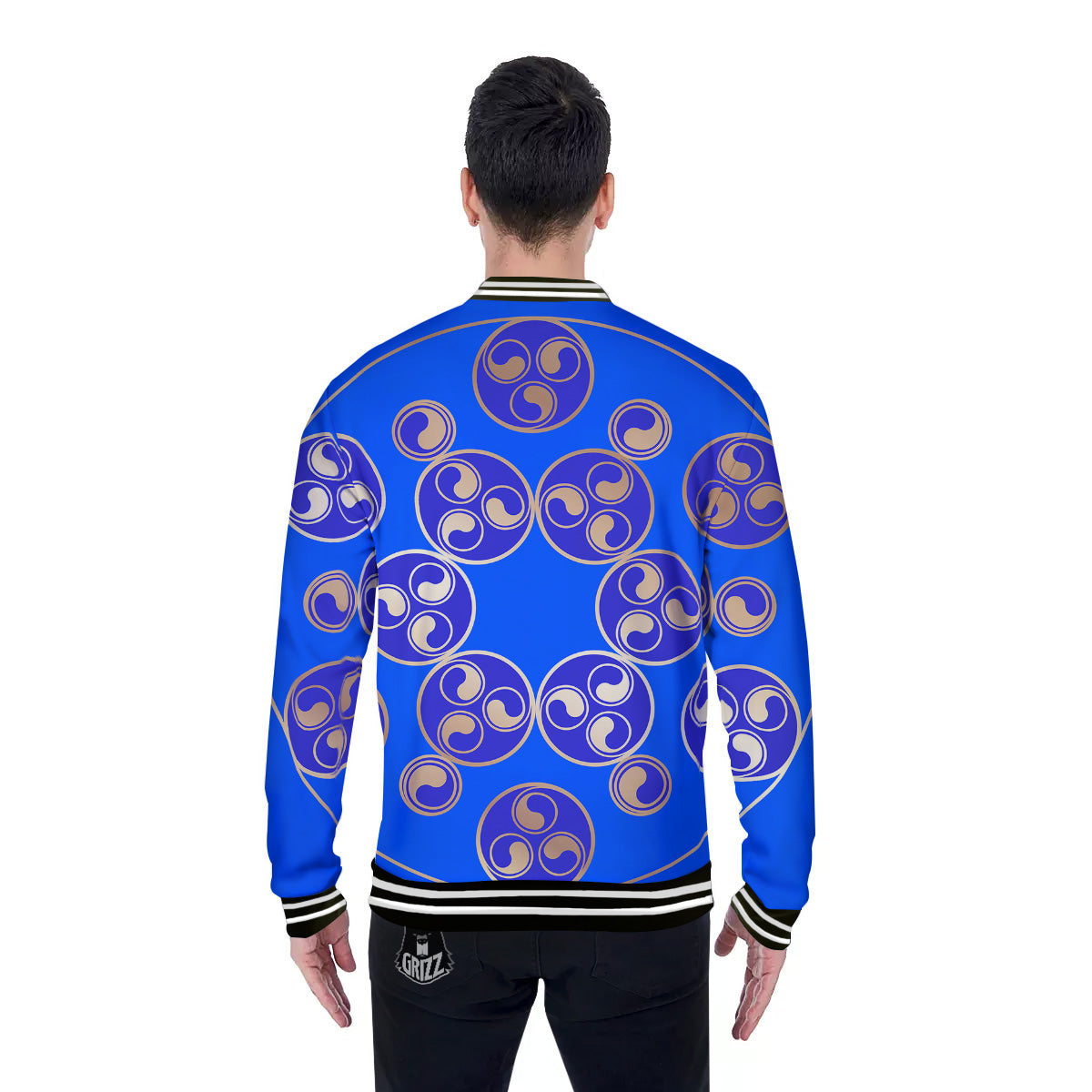 Symbol Blue Celtic Print Baseball Jacket-grizzshop