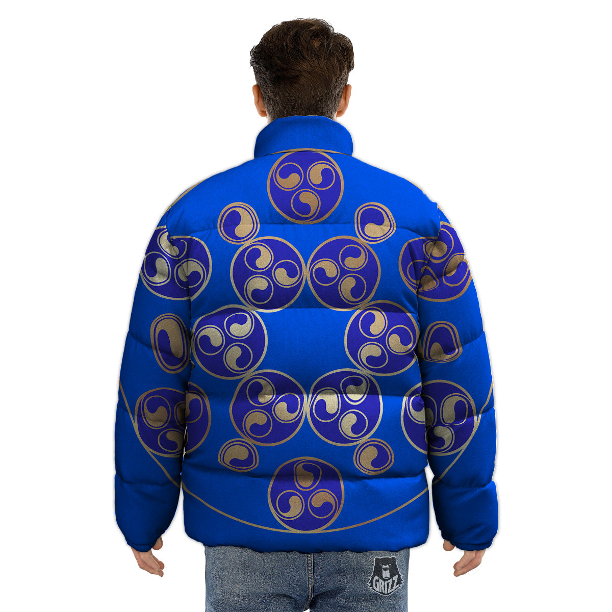 Symbol Blue Celtic Print Puffer Jacket-grizzshop