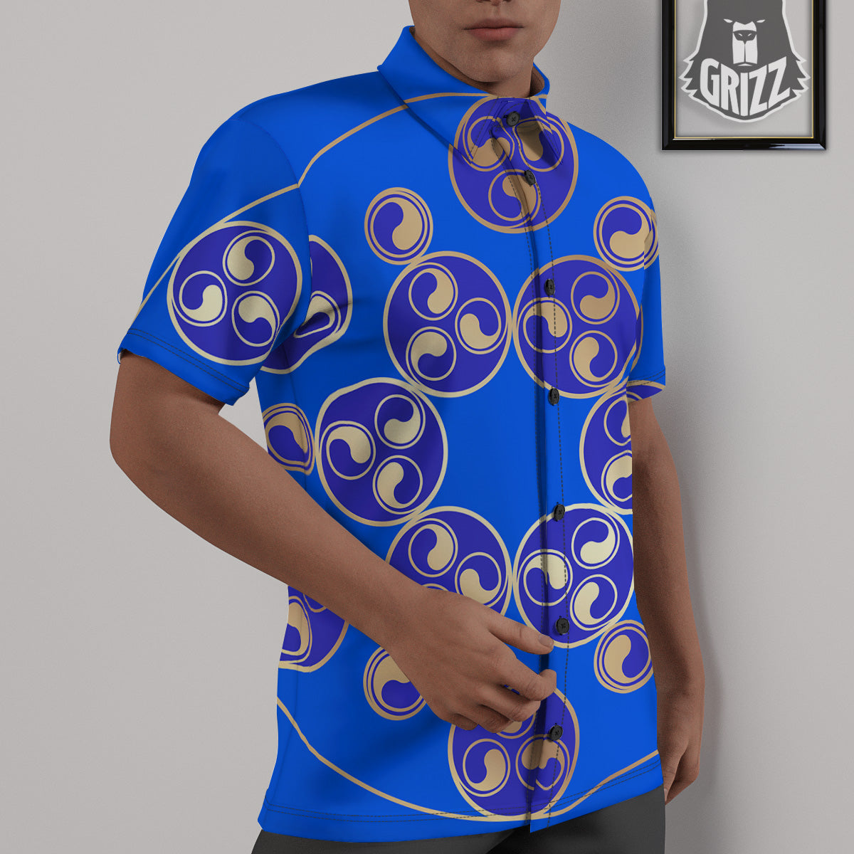 Symbol Blue Celtic Print Untucked Shirts-grizzshop
