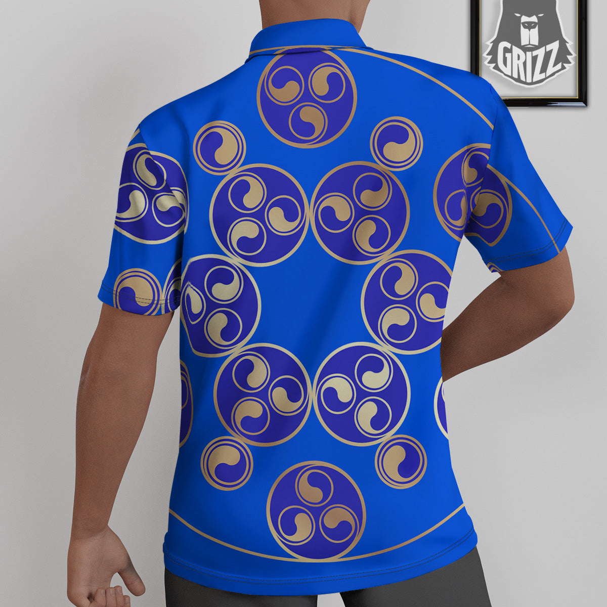 Symbol Blue Celtic Print Untucked Shirts-grizzshop