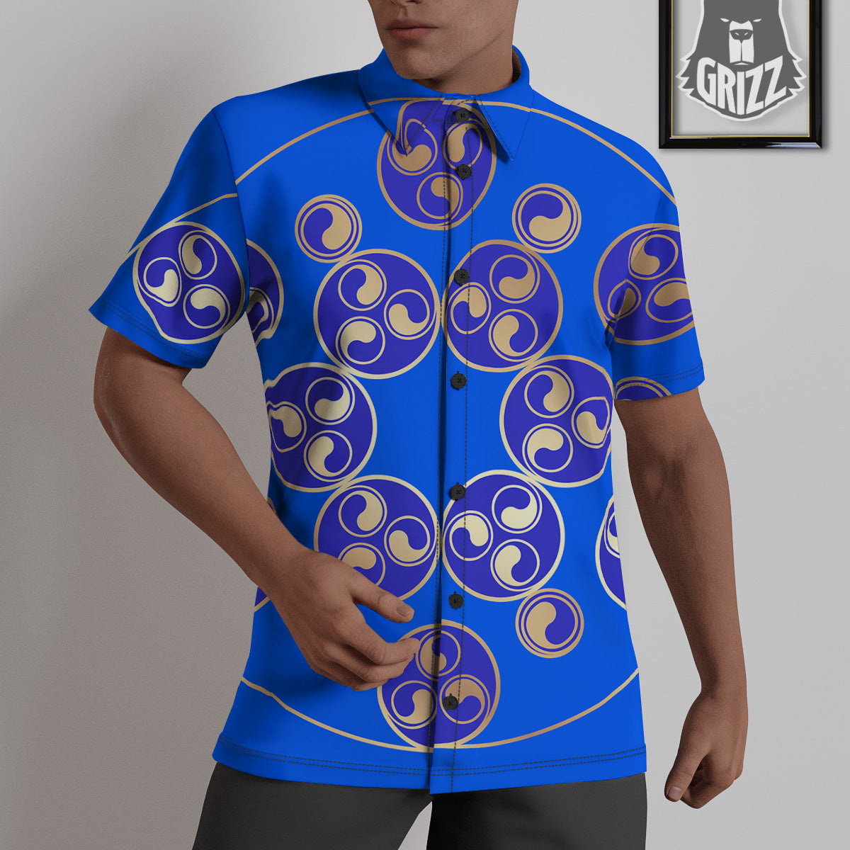 Symbol Blue Celtic Print Untucked Shirts-grizzshop