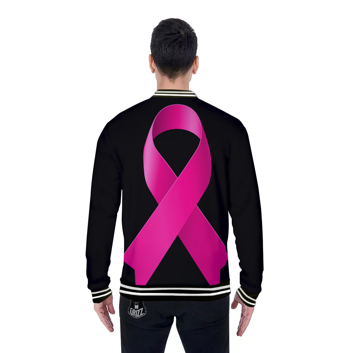Symbol Breast Cancer Awareness Print Baseball Jacket-grizzshop
