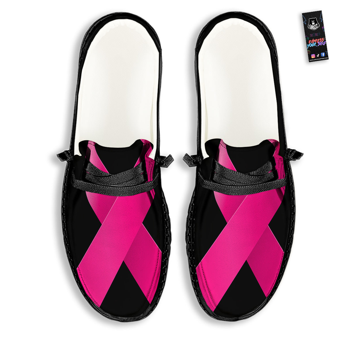 Symbol Breast Cancer Awareness Print Black Loafers-grizzshop