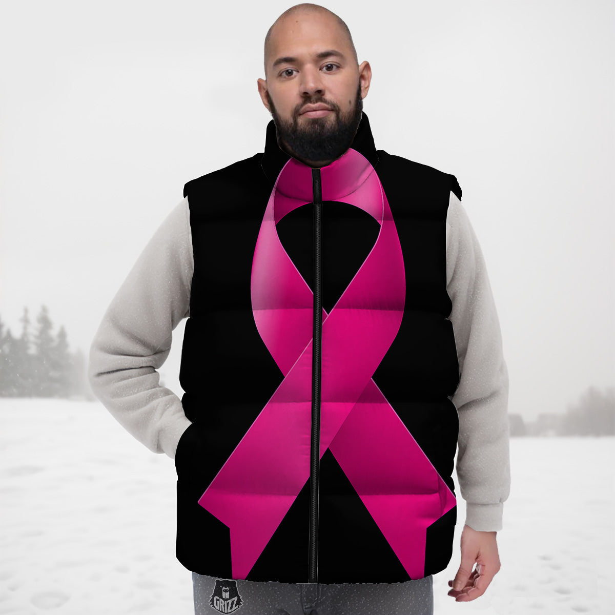 Symbol Breast Cancer Awareness Print Down Vest