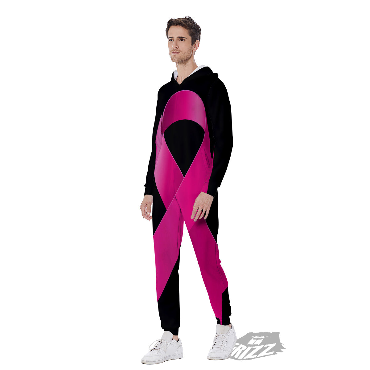 Symbol Breast Cancer Awareness Print Men's Jumpsuit-grizzshop