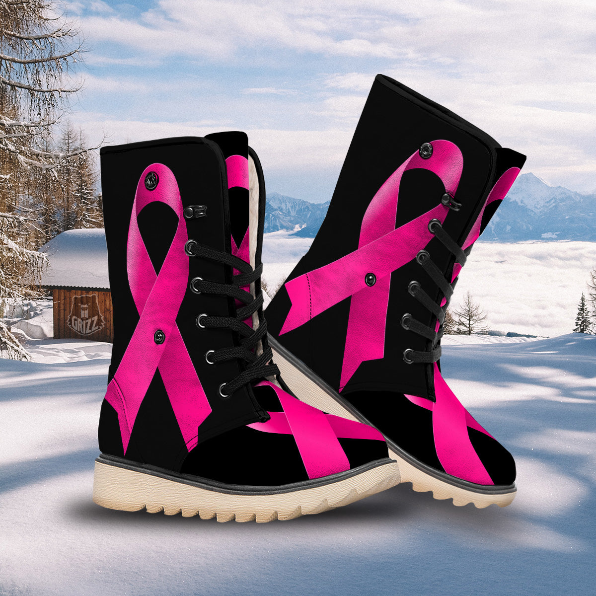 Symbol Breast Cancer Awareness Print Snow Boots-grizzshop