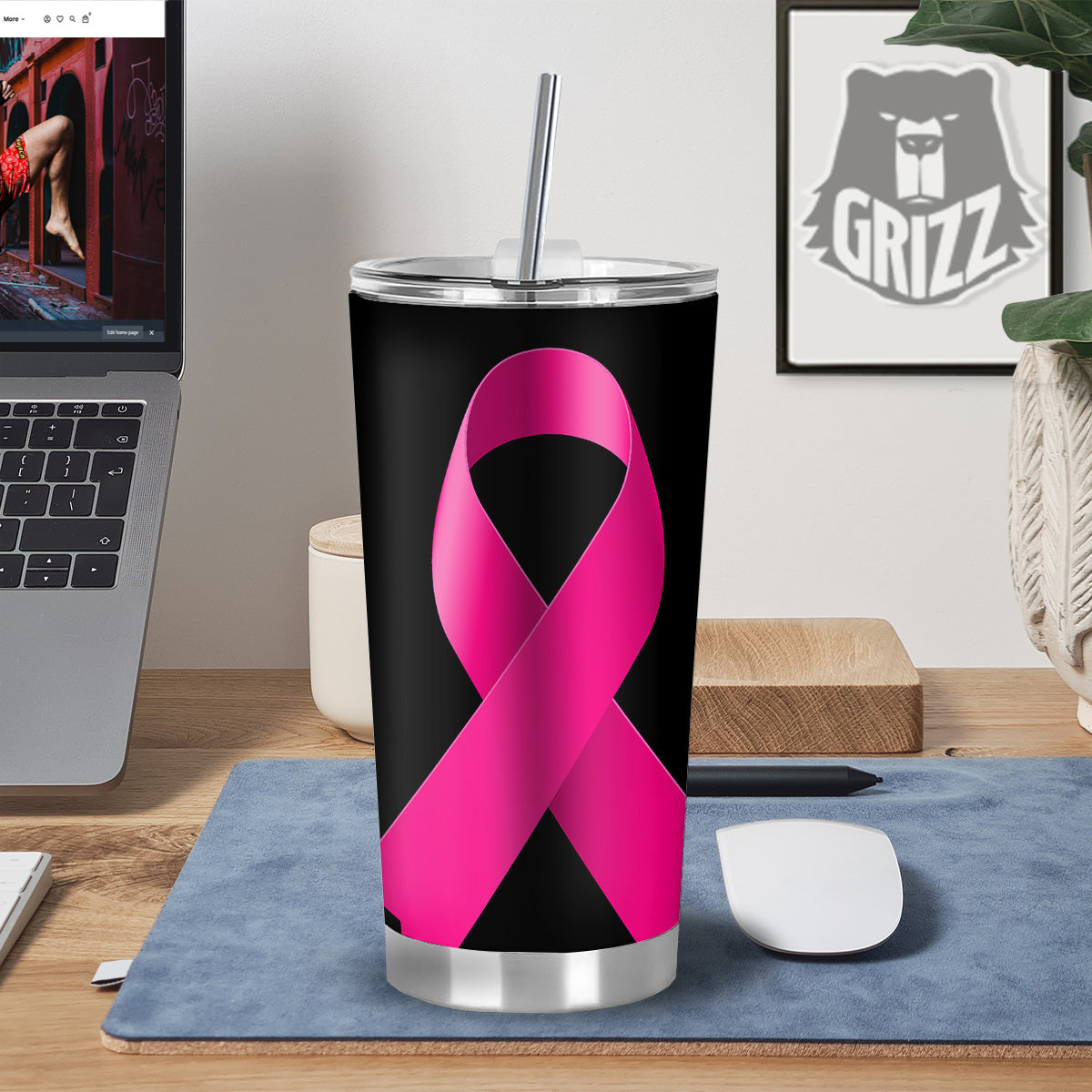 Symbol Breast Cancer Awareness Print Tumbler-grizzshop