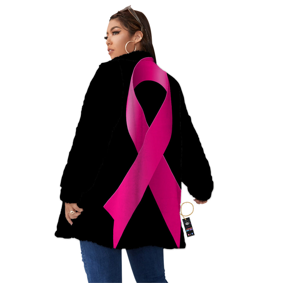 Symbol Breast Cancer Awareness Print Women's Sherpa Jacket-grizzshop