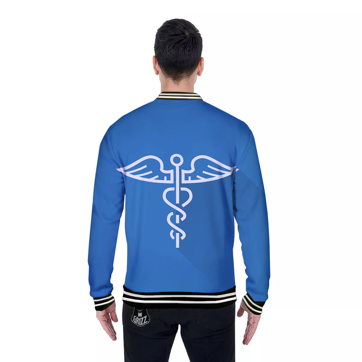 Symbol Caduceus Print Baseball Jacket-grizzshop