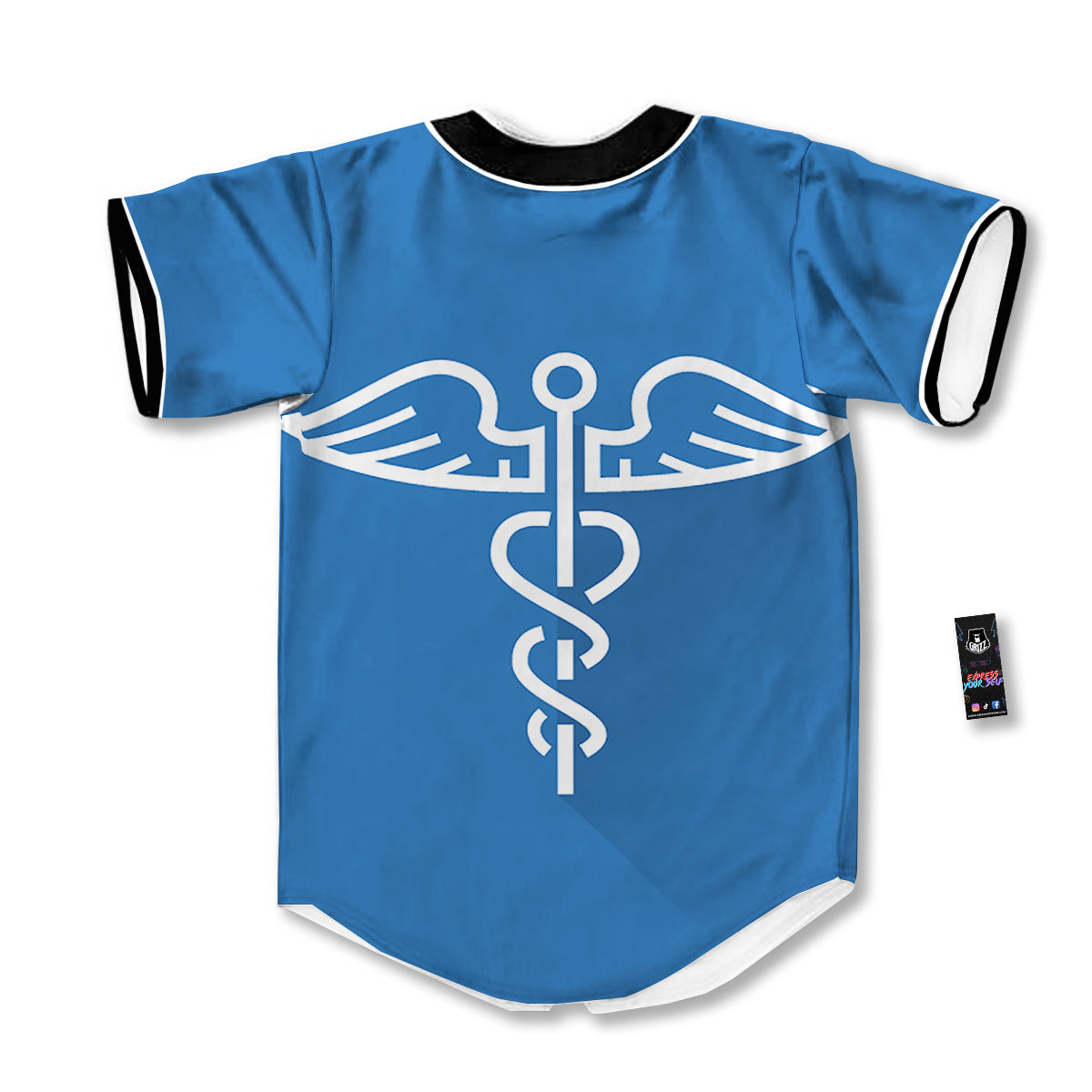 Symbol Caduceus Print Baseball Jersey-grizzshop