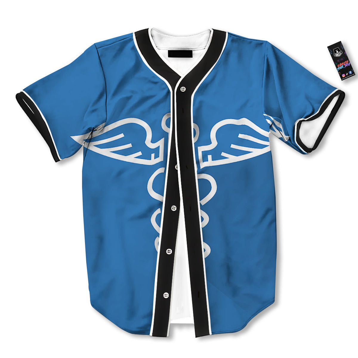 Symbol Caduceus Print Baseball Jersey-grizzshop