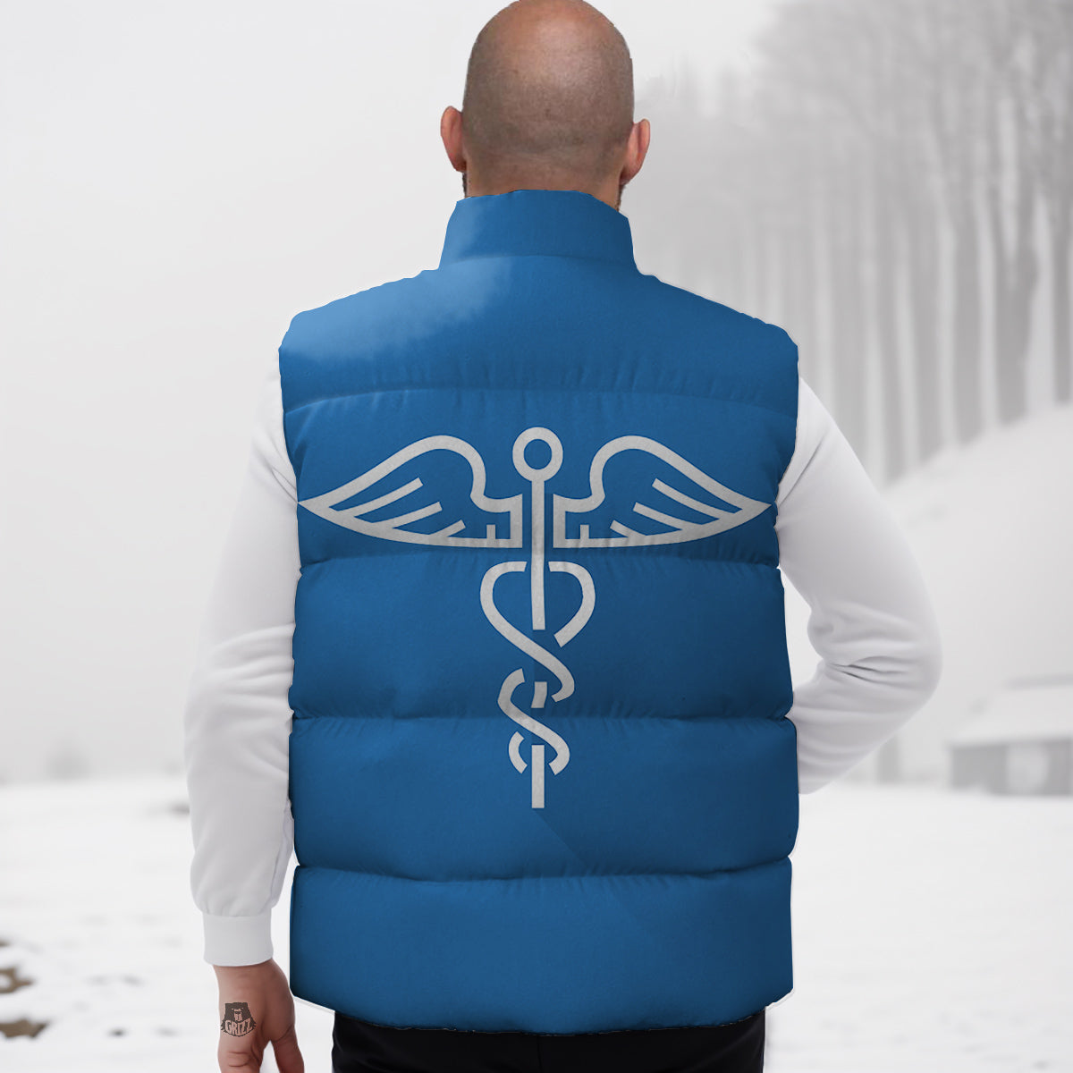 Symbol Caduceus Print Down Vest-grizzshop