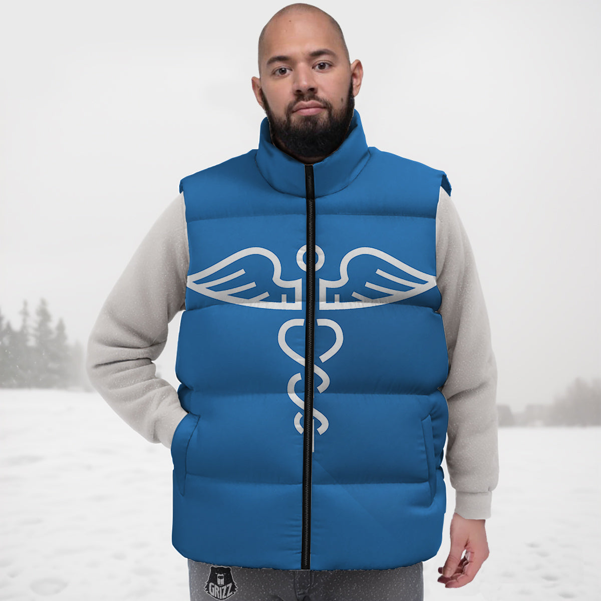 Symbol Caduceus Print Down Vest-grizzshop