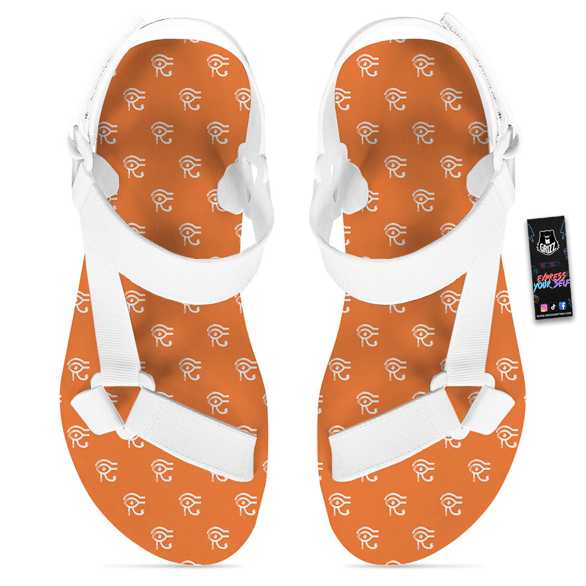 Symbol Eye Of Horus Pattern White Open Toe Sandals-grizzshop