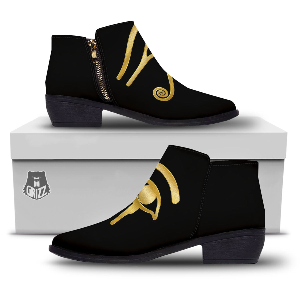 Symbol Eye Of Horus Print Ankle Boots-grizzshop
