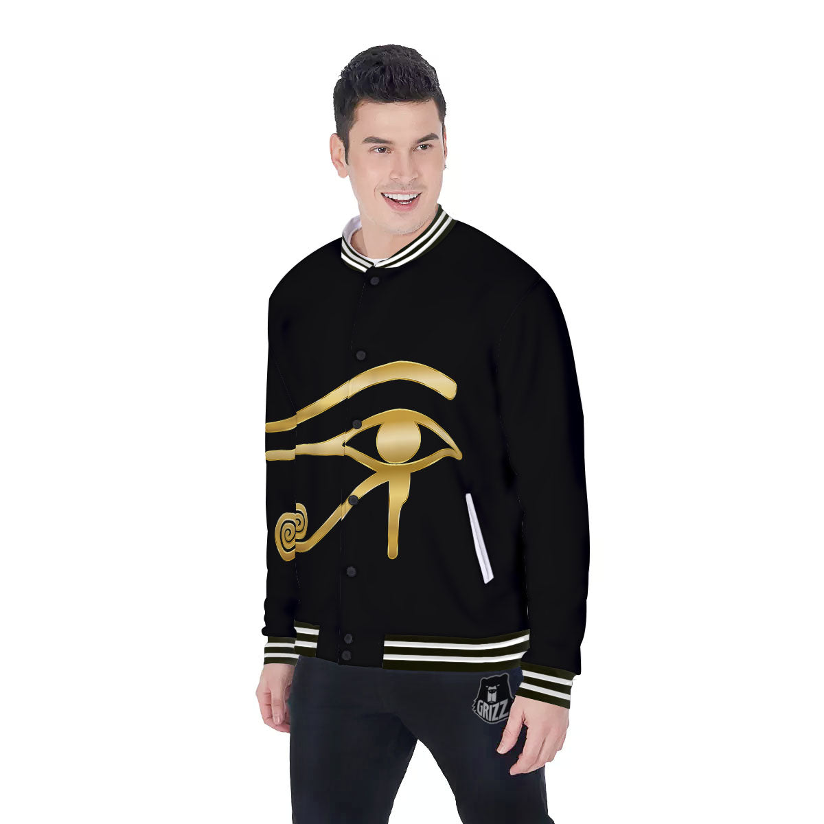 Symbol Eye Of Horus Print Baseball Jacket-grizzshop