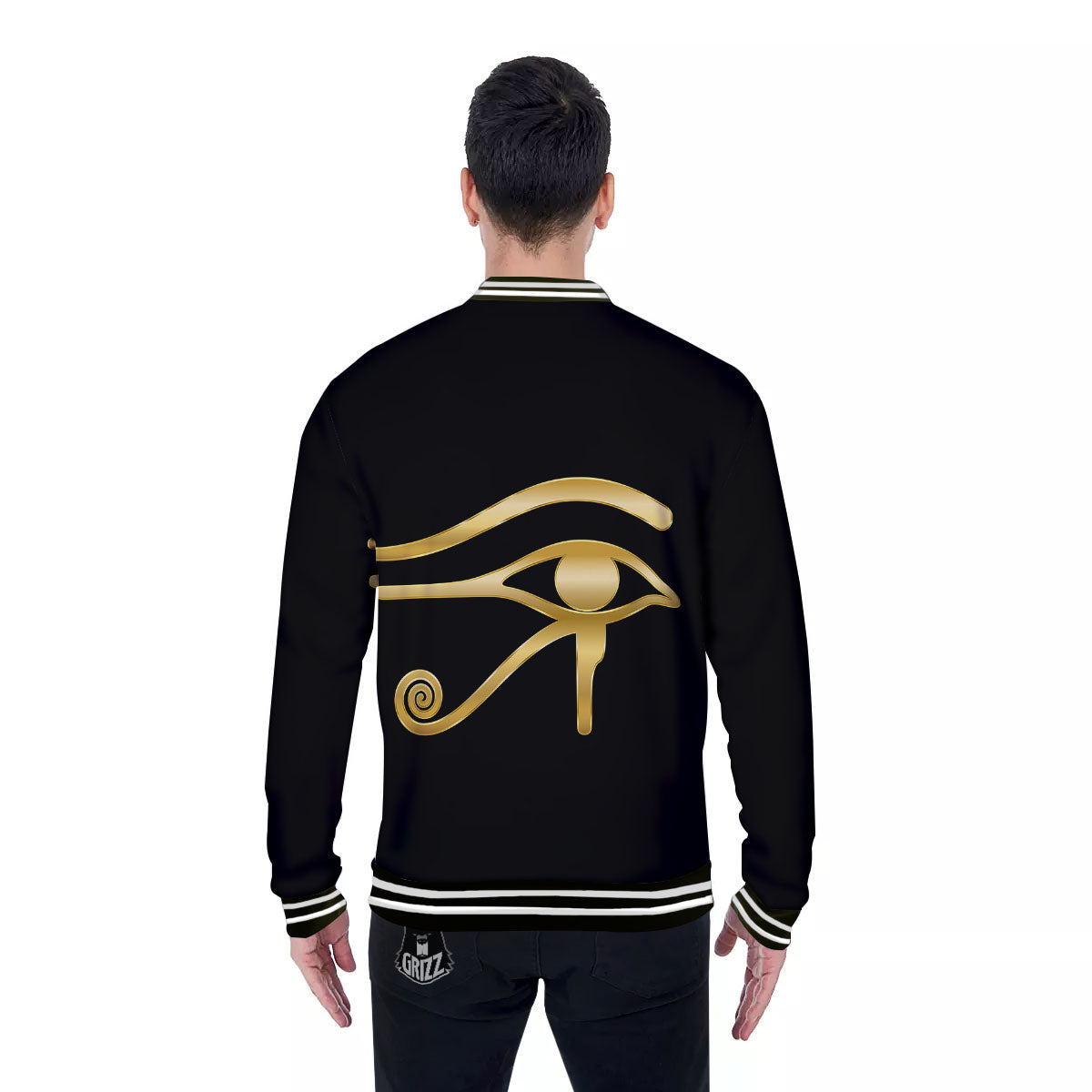 Symbol Eye Of Horus Print Baseball Jacket-grizzshop