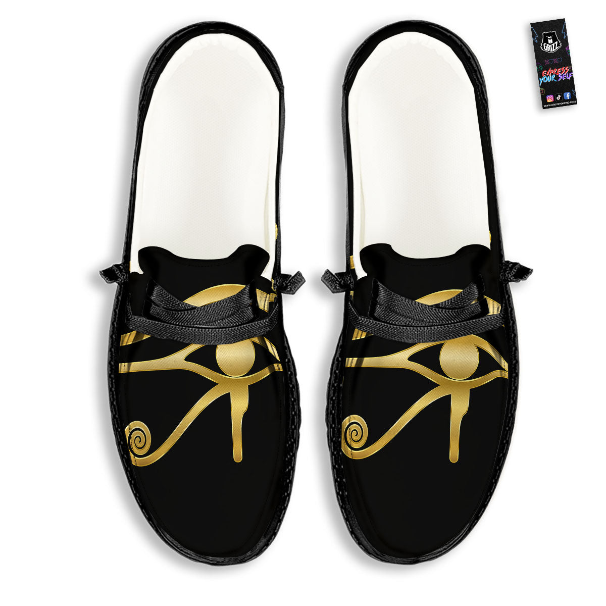 Symbol Eye Of Horus Print Black Loafers-grizzshop