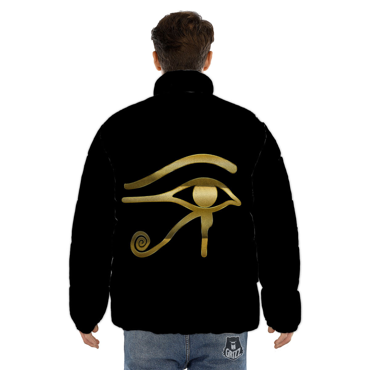 Symbol Eye Of Horus Print Puffer Jacket-grizzshop