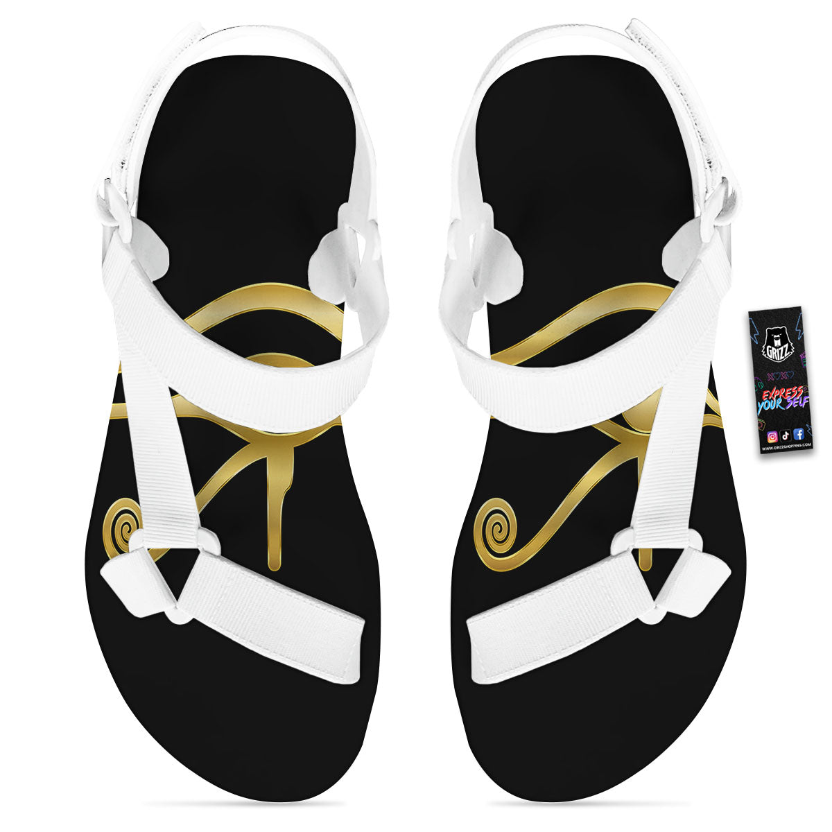 Symbol Eye Of Horus Print White Open Toe Sandals-grizzshop