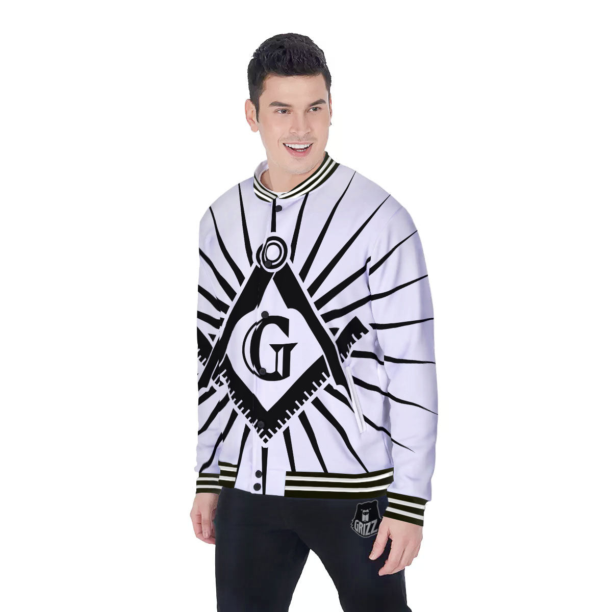 Symbol Freemasonry Print Baseball Jacket-grizzshop