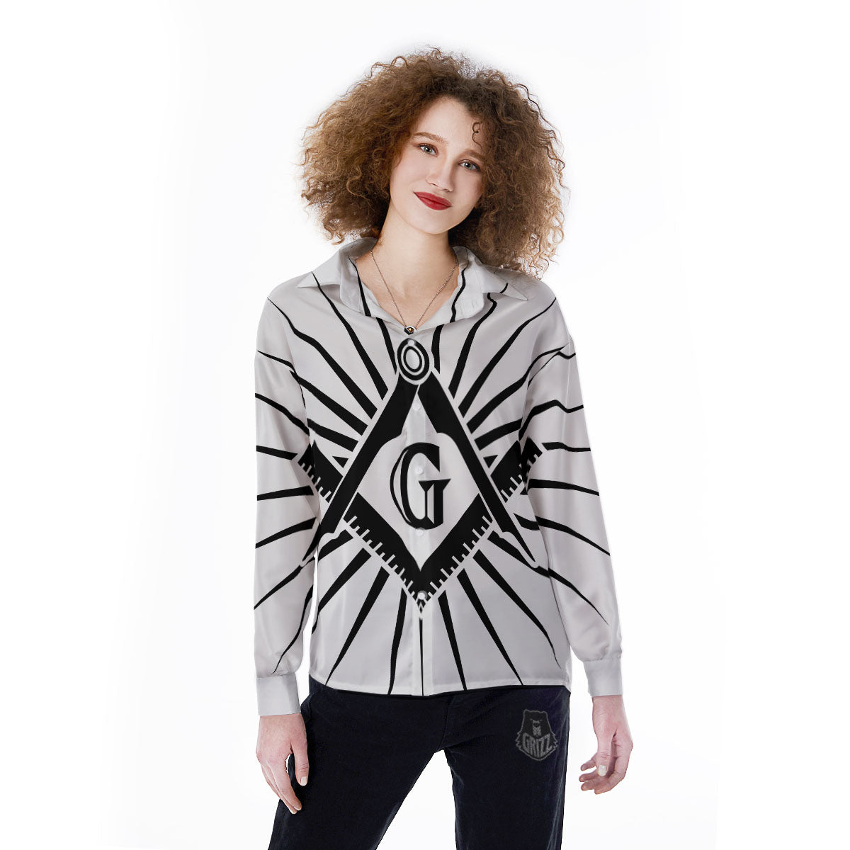 Symbol Freemasonry Print Women's Long Sleeve Shirts-grizzshop