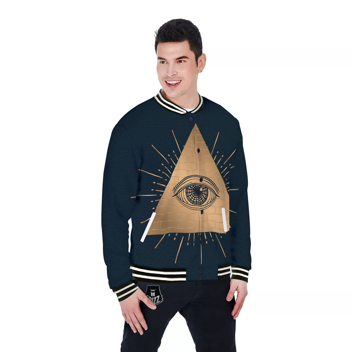 Symbol Illuminati Print Baseball Jacket-grizzshop