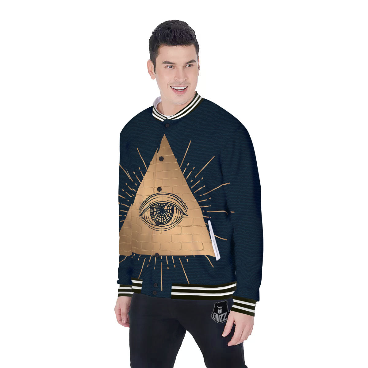 Symbol Illuminati Print Baseball Jacket-grizzshop