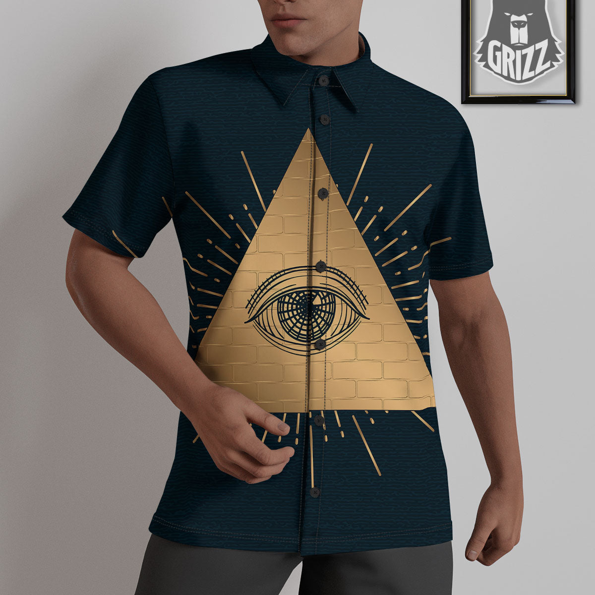 Symbol Illuminati Print Untucked Shirts-grizzshop