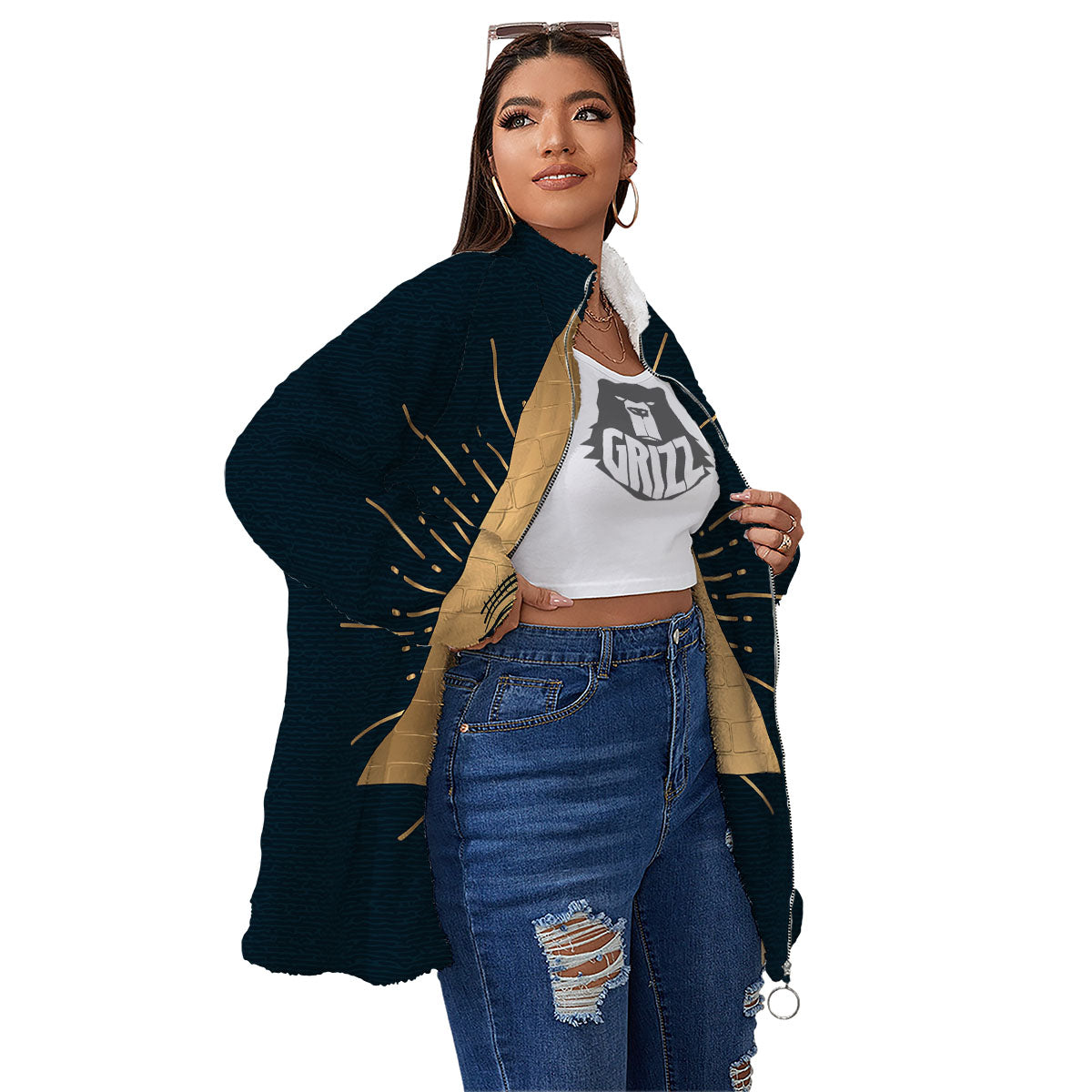 Symbol Illuminati Print Women's Sherpa Jacket-grizzshop