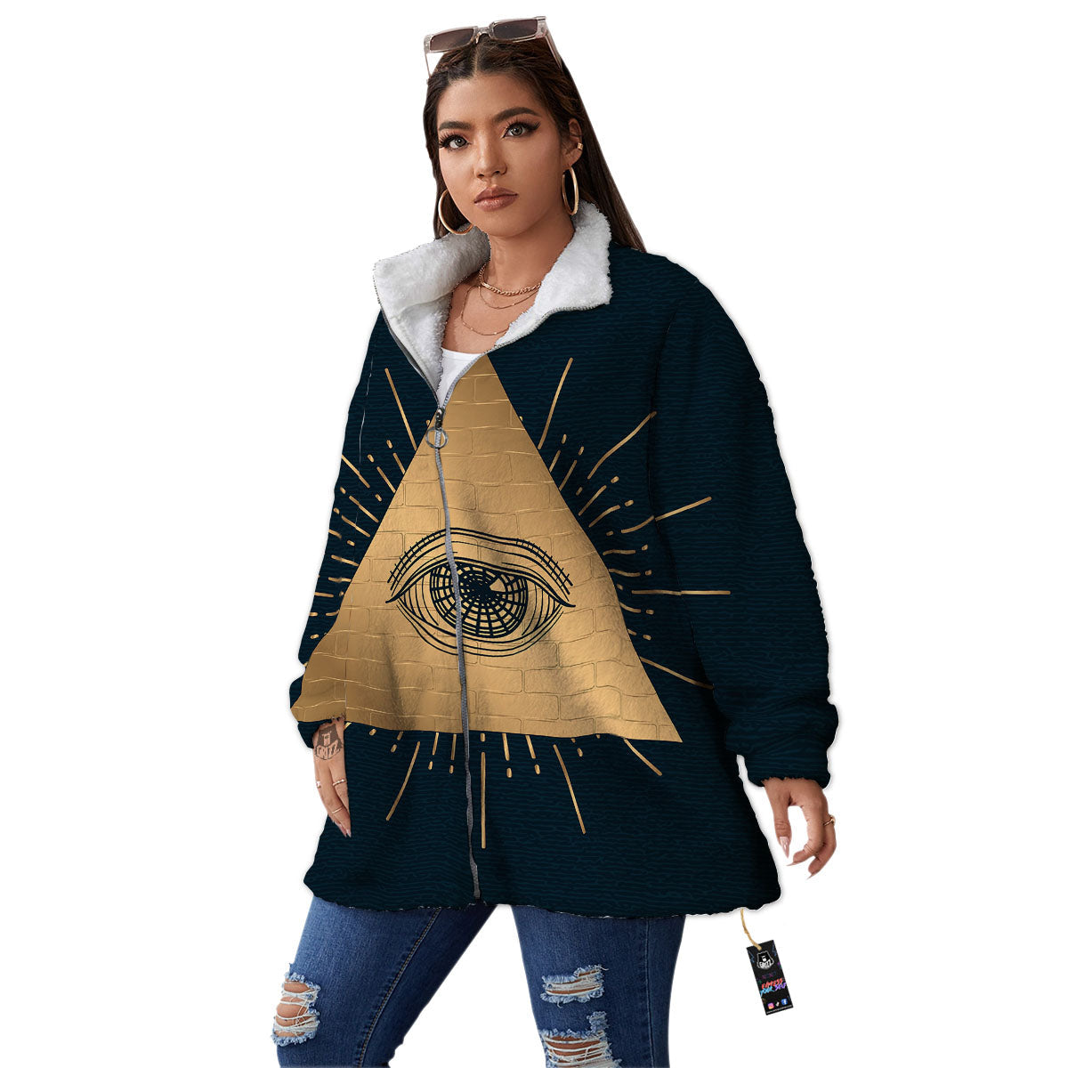 Symbol Illuminati Print Women's Sherpa Jacket-grizzshop