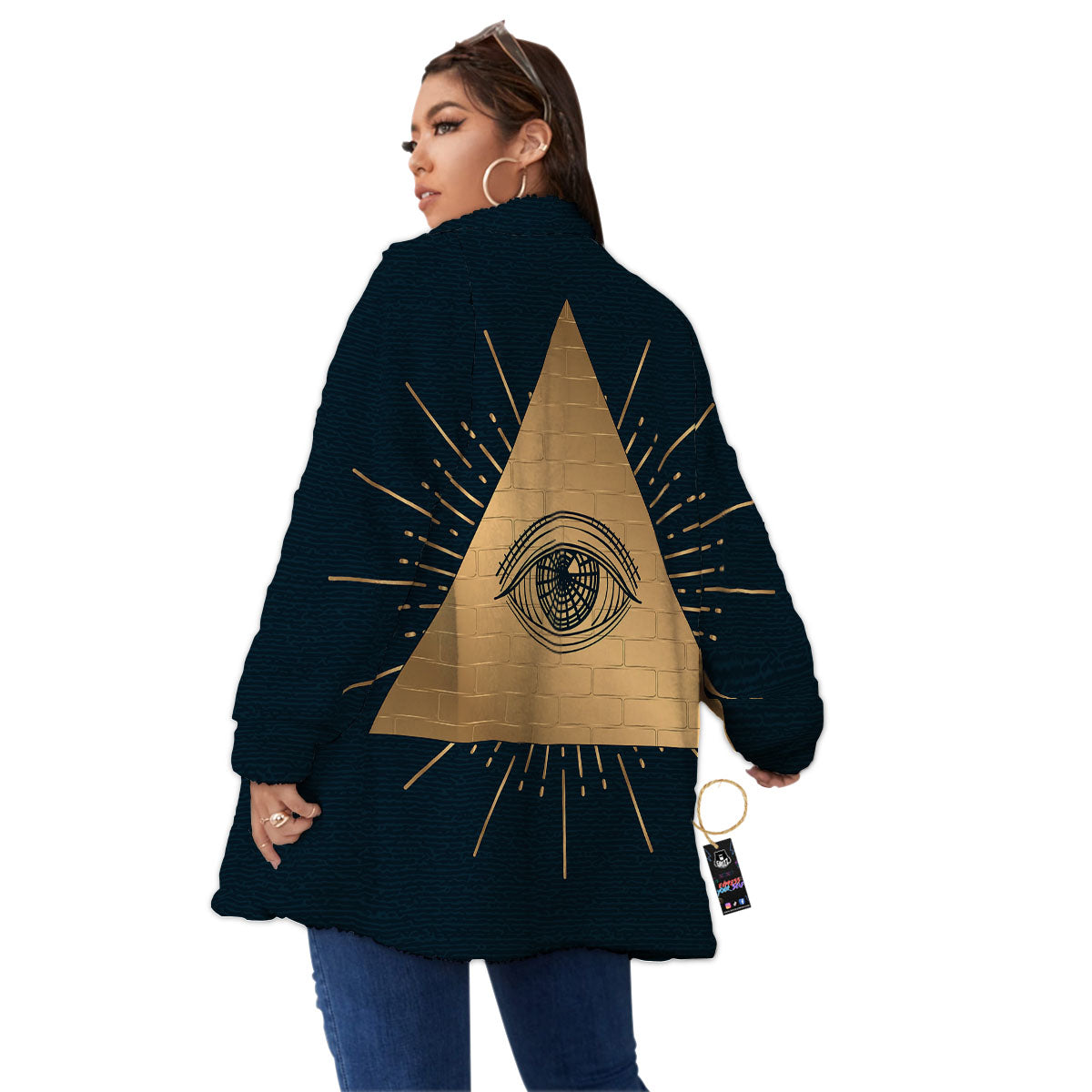 Symbol Illuminati Print Women's Sherpa Jacket-grizzshop