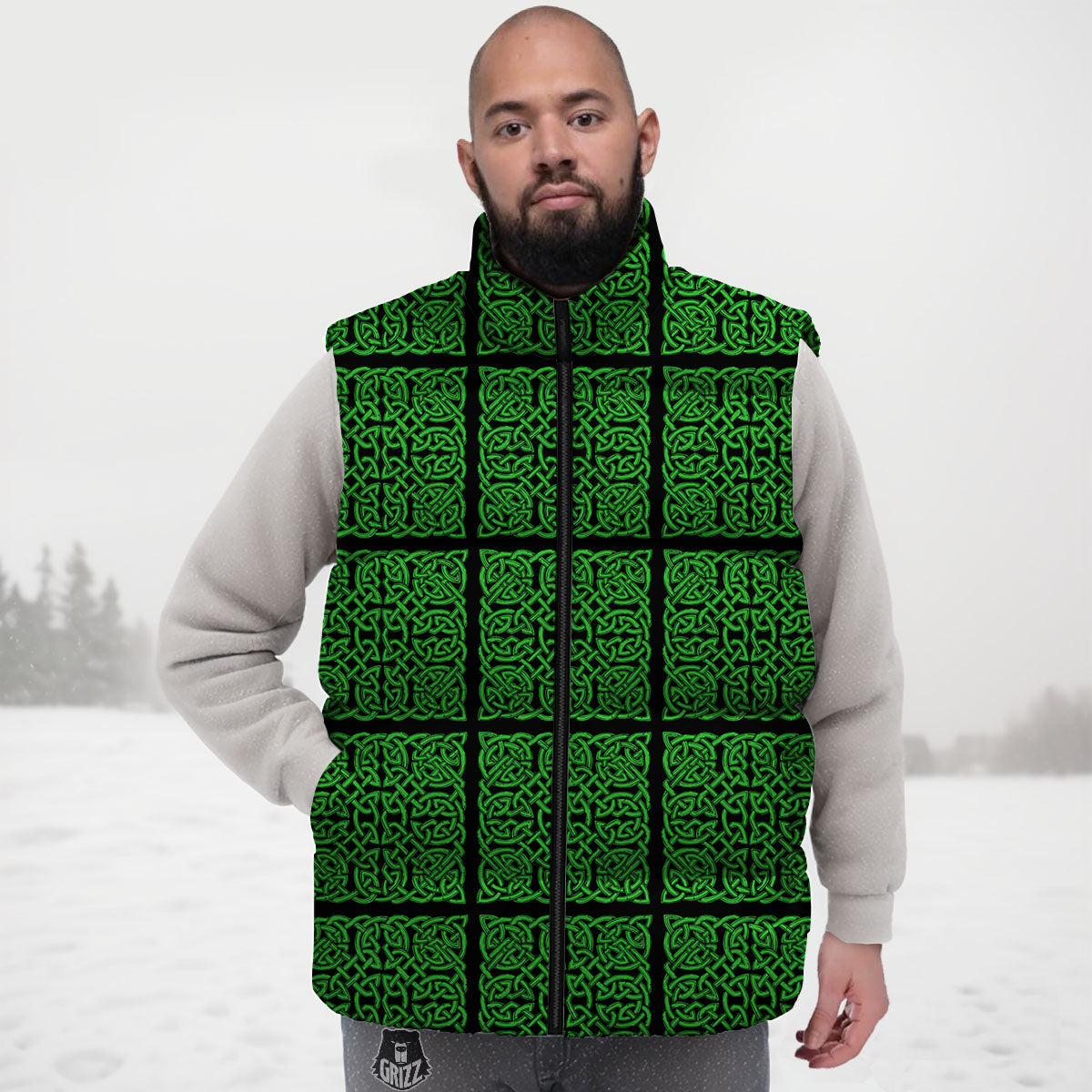 Symbol Irish Celtic Print Pattern Down Vest-grizzshop