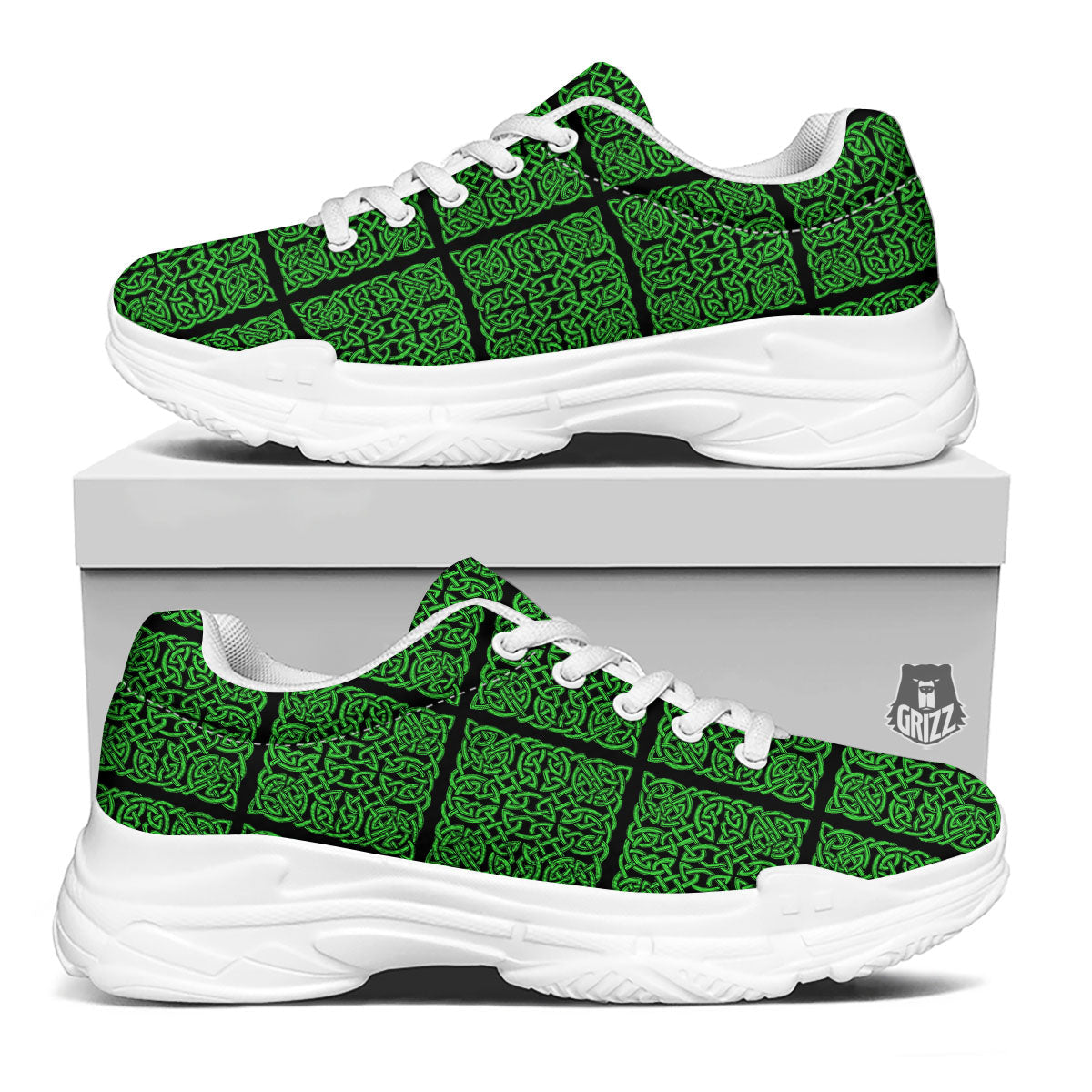 Symbol Irish Celtic Print Pattern White Chunky Shoes-grizzshop