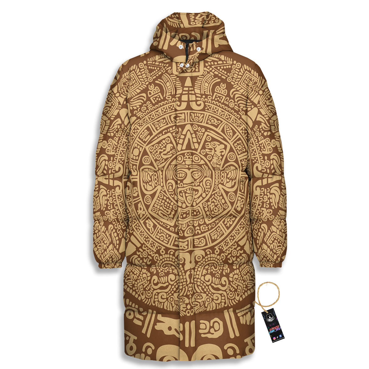Symbol Mayan Print Long Down Jacket-grizzshop